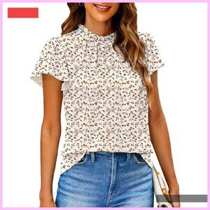 Boho Floral Ruffle Mock Neck Blouse Summer Top